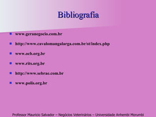Bibliografia www.geranegocio.com.br http://www.cavalomangalarga.com.br/st/index.php www.ocb.org.br www.rits.org.br  http://www.sebrae.com.br www.polis.org.br 