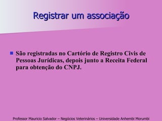 Registrar um associação São registradas no Cartório de Registro Civis de Pessoas Jurídicas, depois junto a Receita Federal para obtenção do CNPJ. 