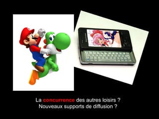 La concurrence des autres loisirs ?
Nouveaux supports de diffusion ?
 