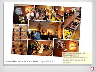 kv	
  




                                   job | espaço    promocional |
                                   patrocínio
                                   única cafeteria + bomboniere
                                   Boteco Bohemia, venda de
CHANDELLE & DOLCE GUSTO | NESTLÉ   produtos
 