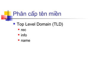 Phân cấp tên miền
 Top Level Domain (TLD)
 rec
 info
 name
 