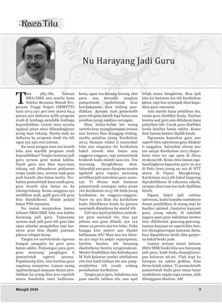 Nu Harayang Jadi Guru
T
ina 585.789 lulusan
SMA/SMK anu marilu kana
Seleksi Bersama Masuk Per-
guruan Tinggi Negeri (SBMPTN)
taun 2013 aya 407.000 atawa 69,4
persen anu daftarna milih program
studi di lembaga pendidik lembaga
kependidikan. Cenah taun ayeuna
ngajaul pisan mun dibandingkeun
jeung taun tukang. Harita mah nu
daftarna ka program studi éta téh
ngan aya 350.000 jelema.
Ku naon pangna taun ieu leuwih
loba anu marilih program studi
kependidikan? Tangtu lantaran jadi
guru ayeuna geus matak kabita.
Nasib guru anu dina taun-taun
tukang sok dibasakeun pahlawan
tanpa tanda jasa, ayeuna mah geus
jauh leuwih alus batan harita. Per-
hatian pamaréntah kana nasib guru,
geus leuwih alus batan nu ka
tukang-tukang. Komo sanggeus aya
sertifikasi mah, gajih guru téh geus
bisa diandelkeun. Malah punjul
batan PNS umumna.
Nu matak meujeuhna lamun
lulusan SMA/SMK loba anu kabita
harayang jadi guru. Tujuanana
ayeuna mah jadi guru téh geus lain
ngan sakadar pengabdian tapi lan-
taran geus bisa dipaké jaminan
pikeun udagan hirup.
Tangtu wé saréréa kudu ngarasa
bungah pangajén ka guru geus
batan sakitu. Perjoangan para guru
geus meunang pangbagéa ti
pamaréntah saperti ayeuna.
Papadaning kitu, lain hartina geus
sagalana sampurna. Lamun urang
ngabandungan kaayaan dunya pen-
didikan ka urang dina jero sapuluh
atawa limabelas taun kadieuna-
keun, apan teu kurang-kurang aksi
guru anu meredih sangkan
pamaréntah ngabebenah deui
kawijakanana dina widang pen-
didikan. Ayeuna mah pameredih
guru téh geus leuwih lega batan anu
patalina jeung nasibna sorangan.
Dina bulan-bulan ieu urang
saréréa keur nyanghareupan urusan
anu henteu bisa dianggap énténg,
nyaéta patalina jeung Kurikulum
2013. Sanajan réaksi ti masarakat
loba anu cangcaya éta kurikulum
bakal leuwih alus batan anu
enggeus-enggeus, tapi pamaréntah
keukeuh kudu mimiti taun ieu. Teu
meunang diengkékeun deui.
Salasahiji anu geus dipajuna nyaéta
ngalatih guru supaya meunang
sértifikat jadi instruktur guru nasio-
nal. Ti dituna mah lantaran
pamaréntah sorangan sadar pisan
yén Kurikulum 2013 téh béda jeung
kurikulum nu enggeus-enggeus.
Naon nu aya dina éta kurikulum
kudu dilatihkeun heula ka guruna
saméméh ditepikeun ka murid téh.
Tah tina hasil pelatihan instruk-
tur guru nasional téa, tina 542
jelema anu geus dilatih, aya 124
atawa 23 persén anu teu lulus. Naha
bangga kitu materi anu dipaké
latihanana téh? Mun anu teu lulus-
na aya nepi ka ampir saparapatna,
hartina hasilna téh beunang
disebutkeun henteu nyugemakeun.
Mentri Pendidikan dan Kebudayaan
M Nuh kalawan tandes nétélakeun
yén tina hasil latihan téa anu pang-
mojéjrétna téh cenah widang
pemahaman kurikulum.
Tangtu para guru, babakuna anu
geus marilu latihan téa, anu apal
lebah mana héngkérna. Bisa jadi
lain ku lantaran éta téh kurikulum
anyar, tapi boa nyampak dina kapa-
sitas guru umumna.
Anu marilu kana pelatihan téa,
cenah geus diséléksi heula. Hartina
henteu asal guru anu diilukeun kana
pelatihan téh. Cacak geus diséléksi
heula hasilna batan sakitu. Komo
deui lamun henteu dipilih heula.
Ngeunaan kapasitas guru anu
saperti kitu sabenerna geus ditaksir
ti anggalna. Salasahiji alesan anu
teu satuju Kurikulum 2013 diajar-
keun taun ieu ogé apan di dinya
nyokona téh. Komo deui lamun nga-
bandingkeun kapasitas guru nu aya
di Pulo Jawa jeung nu aya di NTT
atawa di Papua. Mangkaning,
Kurikulum 2013 téh bakal langsung
dipraktékkeun di sakumna sakola,
sanajan dina taun ieu mah dipilihan
kénéh.
Sigana bakal jadi catetan
saterusna, kudu kumaha matéakeun
dunya pendidikan di urang nepi ka
hasilna optimal. Ganjorna kaayaan
guru, jeung sakola, di sakuliah
nagara apan geus kabuktian henteu
bisa dibebenah gancang-gancang.
Lamun kaayaan nu saperti kitu hen-
teu disanghareupan kalawan daria,
bisa dipastikeun beuki ditu ganjor-
na bakal beuki jauh.
Lamun ayeuna minat lulusan
SMA/SMK beuki loba anu harayang
jadi guru, kadé kudu disanghareu-
pan kalawan ati-ati. Ulah nepi ka
harepan nu sakitu gedéna, dina
derna kalah sulaya. Ti ayeuna kénéh
pamaréntah kudu geus tatan-tatan
nyadiakeun sagala rupa sarana, ulah
ditungguan éksésna. AM
Manglé 2434 3
 