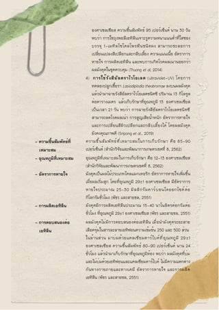 องศาเซลเซียส ความชื้นสัมพัทธ์ 95 เปอร์เซ็นต์ นาน 30 วัน
พบว่า การใชถุงพอลีเอทิลีนเจาะรูความหนาแนนต่ำที่ใสซอง
บรรจุ 1-เมทิล...