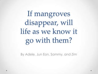If mangroves
  disappear, will
life as we know it
  go with them?
By Adele, Jun Eon, Sammy, and Zim
 