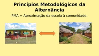 Princípios Metodológicos da
Alternância
PMA = Aproximação da escola à comunidade.
 
