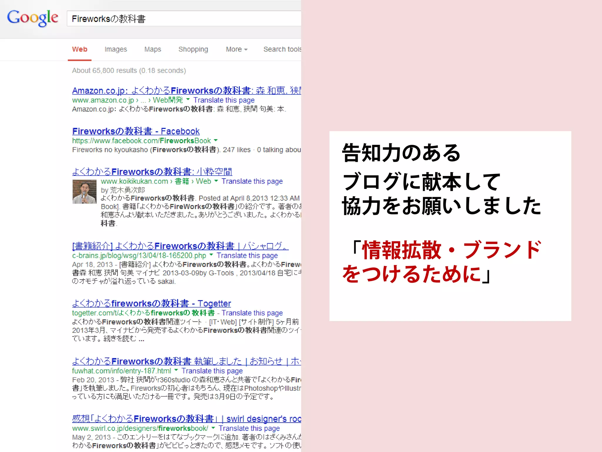 告知力のある
ブログに献本して
協力をお願いしました
「情報拡散・ブランド
をつけるために」
 