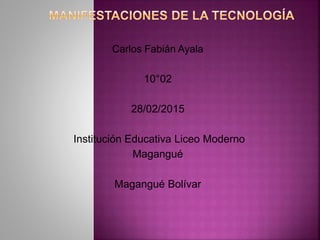 Carlos Fabián Ayala
10°02
28/02/2015
Institución Educativa Liceo Moderno
Magangué
Magangué Bolívar
 