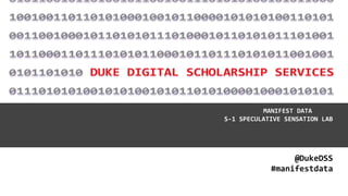 MANIFEST DATA
S-1 SPECULATIVE SENSATION LAB
@DukeDSS
#manifestdata
 