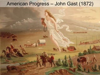 1. In what direction is she moving?
2. What book do you think she is holding?
3. What is she bringing with her?
American Progress – John Gast (1872)
 