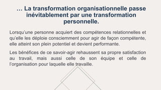 … La transformation organisationnelle passe
inévitablement par une transformation
personnelle.
Lorsqu’une personne acquier...
