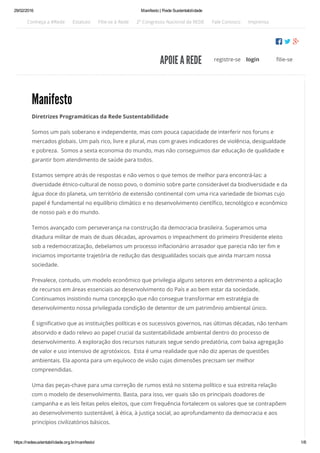 29/02/2016 Manifesto | Rede Sustentabilidade
https://redesustentabilidade.org.br/manifesto/ 1/6
Manifesto
Diretrizes Progr...