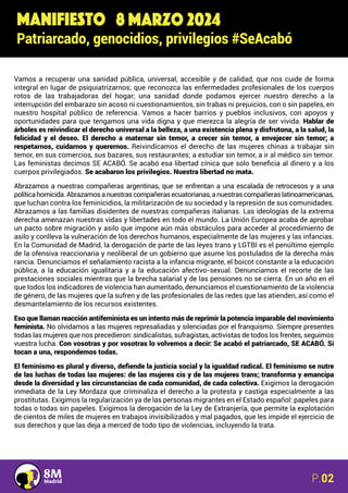 8 MARZO 2024
MANIFIESTO
Patriarcado, genocidios, privilegios #SeAcabó
Vamos a recuperar una sanidad pública, universal, ac...