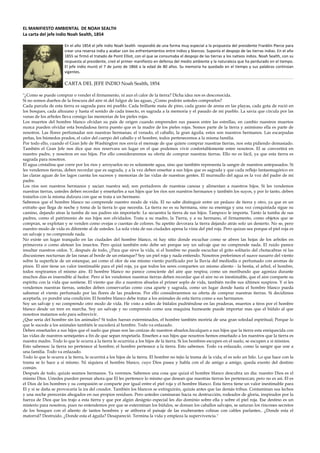 EL MANIFIESTO AMBIENTAL  DE NOAH SEALTH  
La carta del jefe indio Noah Sealth, 1854  
En el año 1854 el jefe indio Noah Se...