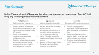 31
Flex Gateway
Mulesoft’s new ultrafast API gateway that allows management and governance of any API built
using any technology that is deployed anywhere
 