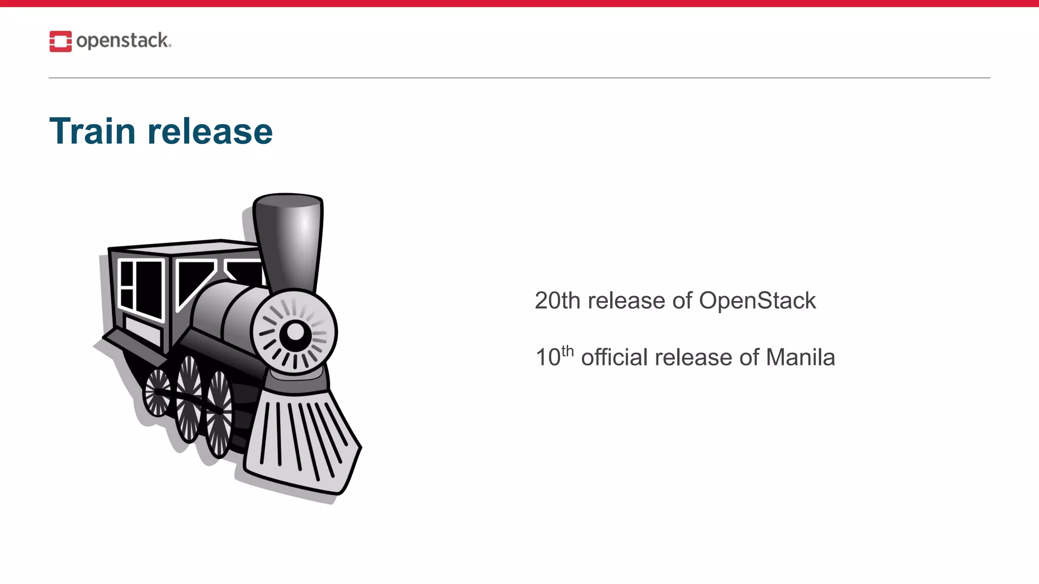 Train release
20th release of OpenStack
10th
official release of Manila
 