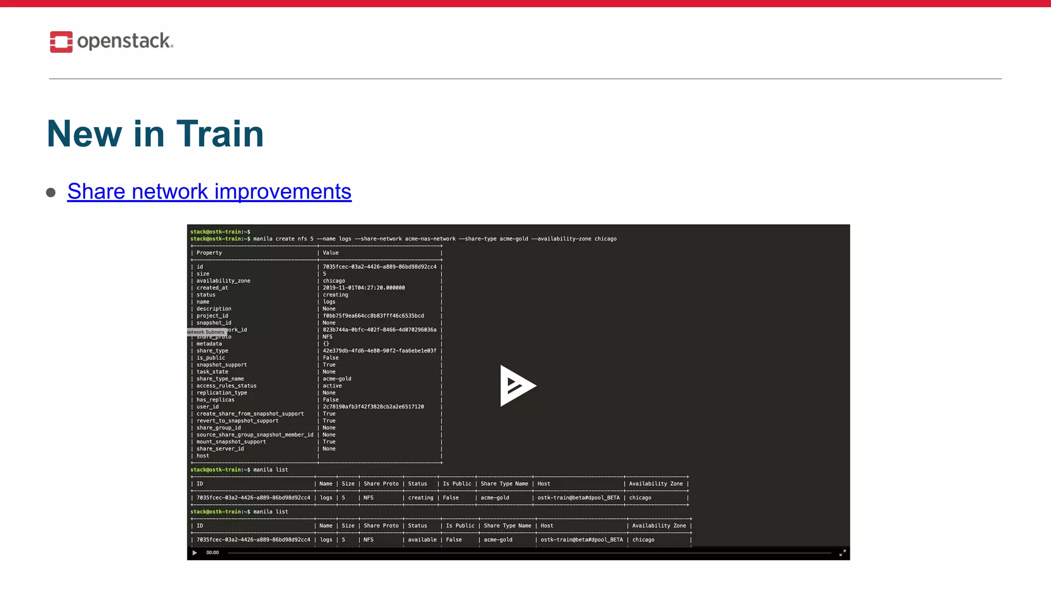 ● Share network improvements
New in Train
 
