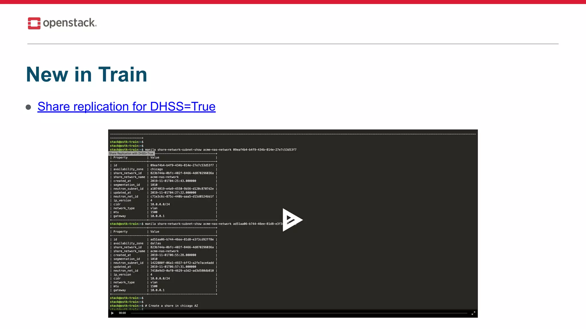 ● Share replication for DHSS=True
New in Train
 