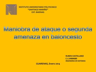 INSTITUTO UNIVERSITARIO POLITECNICO
“SANTIAGO MARIÑO”
EXT. BARINAS

RUBEN CASTELLANO
C.I.14484689
INGENIERIA EN SISTEMAS

GUARENAS, Enero 2014

 