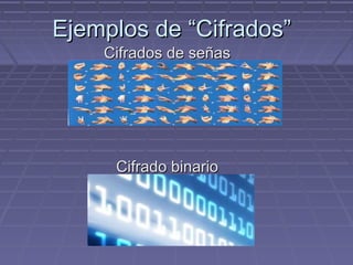 Ejemplos de “Cifrados”
Cifrados de señas
Cifrado binario