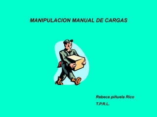 MANIPULACION MANUAL DE CARGAS
Rebeca piñuela Rico
T.P.R.L.
 