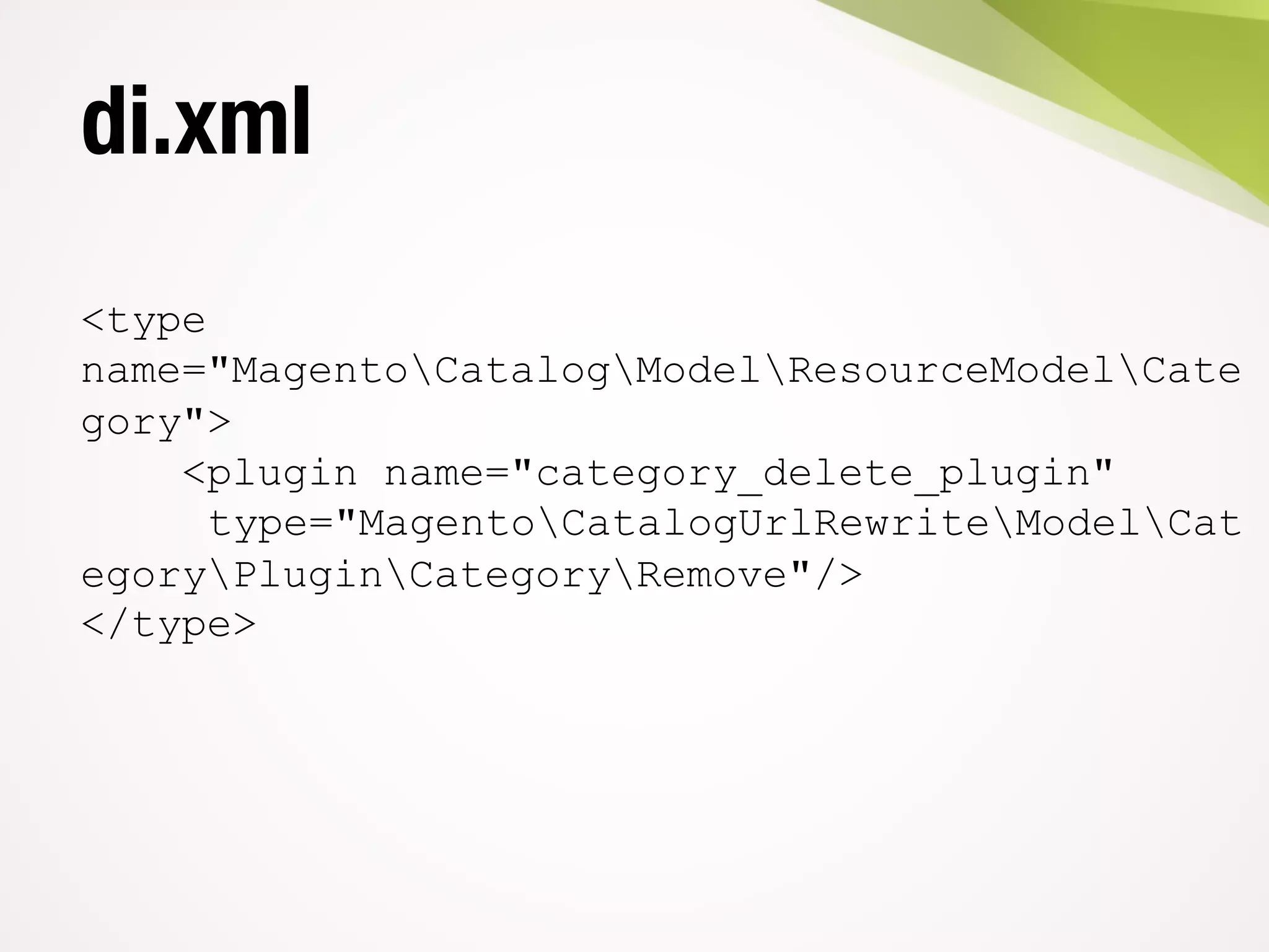 di.xml
<type
name="MagentoCatalogModelResourceModelCate
gory">
<plugin name="category_delete_plugin"
type="MagentoCatalogUrlRewriteModelCat
egoryPluginCategoryRemove"/>
</type>
 