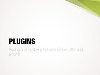 PLUGINS
Adding and modifying behavior before, after and
around
 
