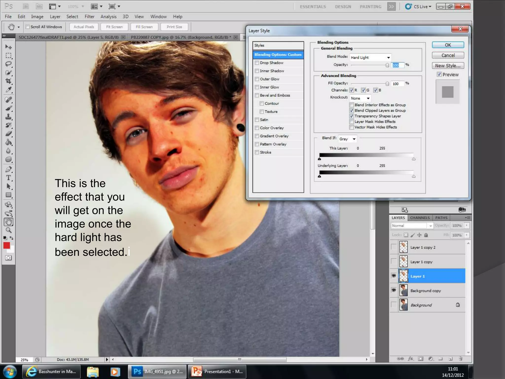 This is the
effect that you
will get on the
image once the
hard light has
been selected.i
 