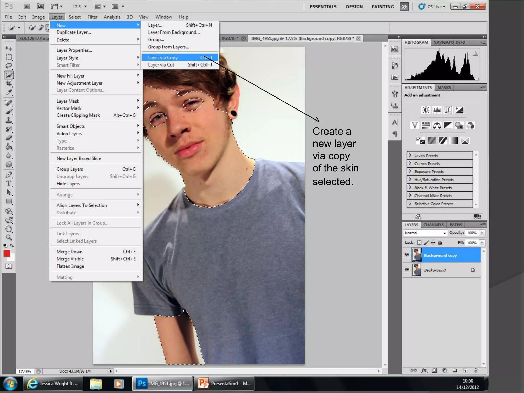 Create a
new layer
via copy
of the skin
selected.
 
