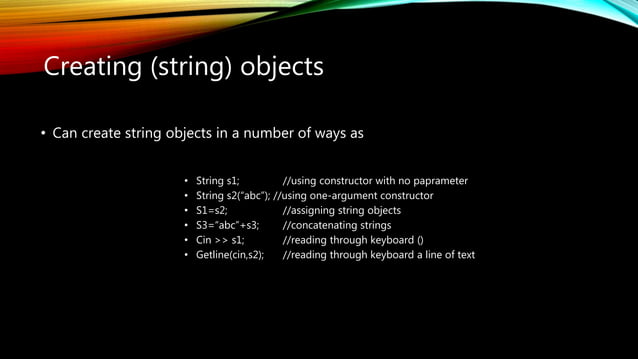 Manipulation strings in c++ | PPTX | Programming Languages | Computing