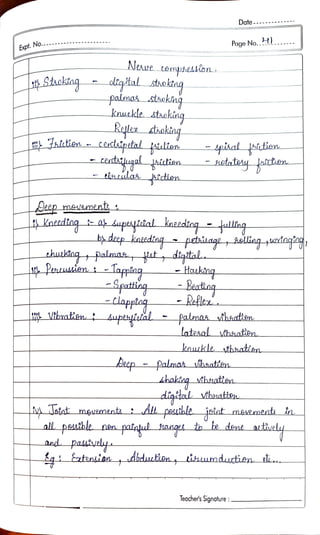 Expt.No.
maements
Peneusien
Vebxatien
Nesue comph.e&kion
palmai sthokiag
knuckle staking
Relez taking
- centst<ugal
eeulas ictien
chuuktaq palmas, ut
Spating
-tlapplag
nietien
all pasible nen
ydep katdtinq pehiag Aalliag untagiag
diqtal
i
-4pisal tien
-Hauking
-Bestiag
- Refle
Aeep - palmak wbtatim
Date
Page No..H
palmas tbaatten
latenal vibs1atien
Jotat mguzmenta AL psutale jetat
koukle thatien
Lhakiaq sthauatien
digitel bsuatten
Teacher's Signature :
mewementi
paingul tanges to ke dhne
Eatentiondhduetien titaumductien ele..
- setatos attt.en
 