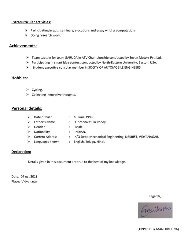 resume templates for btech students