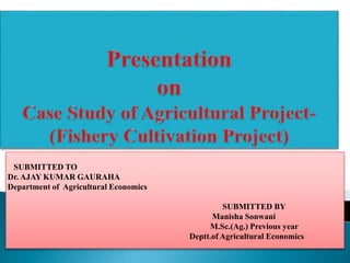 SUBMITTED TO
Dr. AJAY KUMAR GAURAHA
Department of Agricultural Economics
SUBMITTED BY
Manisha Sonwani
M.Sc.(Ag.) Previous year
Deptt.of Agricultural Economics
 