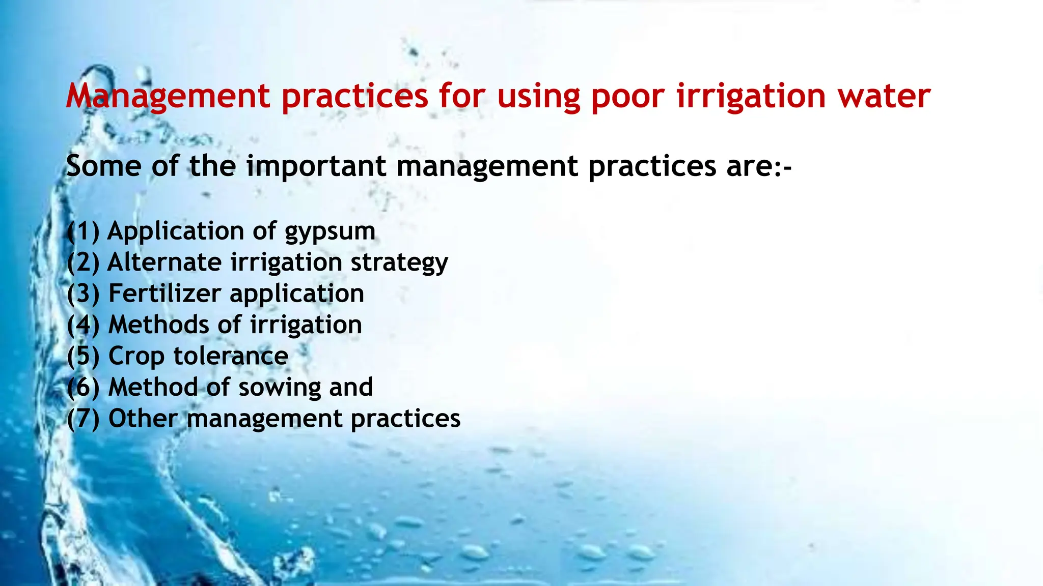 Quality of irrigation water | PPTX
