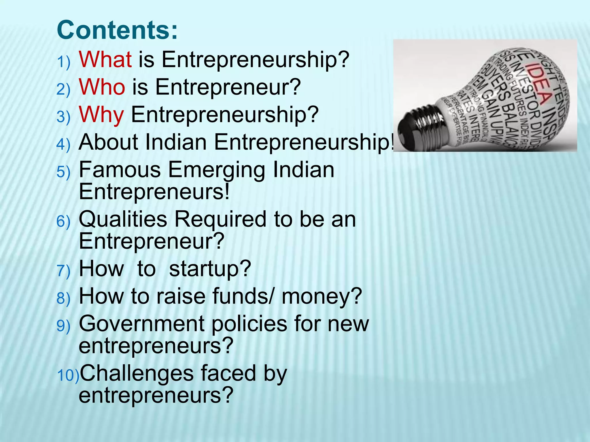 Entrepreneurship: An Indian case | PPTX