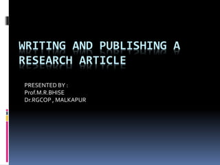 Manish ppt on writing and publishing an article | PPTX