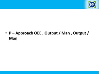 • P – Approach OEE , Output / Man , Output /
Man

 
