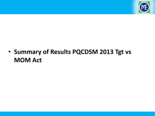 • Summary of Results PQCDSM 2013 Tgt vs
MOM Act

 