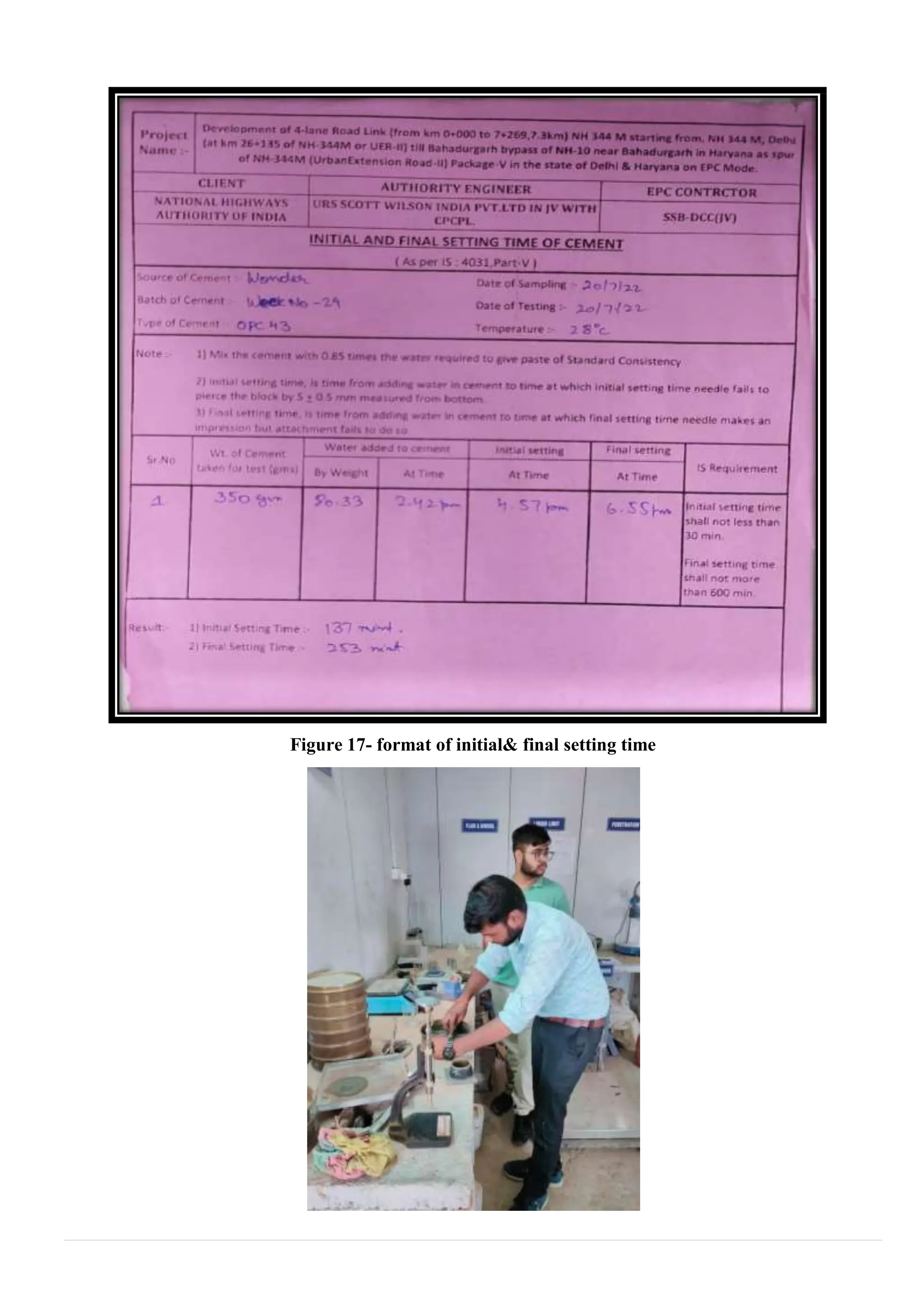 Figure 17- format of initial& final setting time
 
