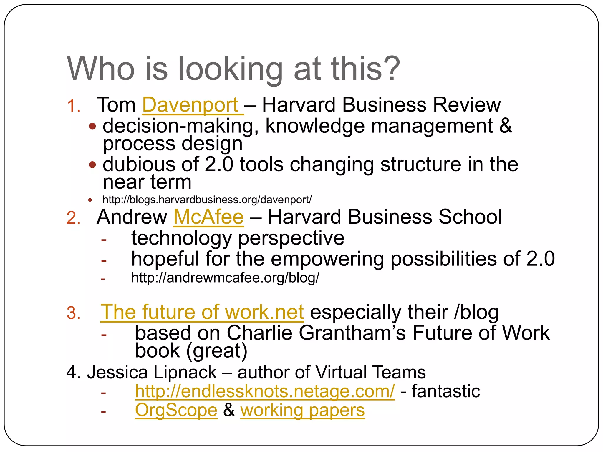 The ProvocationsLibrarians must take personal responsibility for their professional development.Librarians must be their own advocates, not victims.  No one is going to do this for us. Collection development must be patron-centric and largely patron initiated. (Over-borrowed analysis)Rethink ownership – on-demand, rental, lease, license, Google API, SD API, hybrid models.Network metadata – OCLC, WorldCat Local, NDP, LibraryThing, LC MARC, Google Scholar, etc.)Understand KM and ecosystemsCommunity ecology management – economic, social glue, education, crime, learning 5%, partnershipsUnmediated transactions (Circ, ILL, reference) vs. Mediated transformations (research, instruction, storytelling, etc.)ROI on membership organizations (ALA, PLA, SLA, CLA,  CASLIS)Retirement opportunity (intergenerational mentoring – train.)Rethink buildings (multiple models, space, WiFi, transitional space, information commons, our organization structures vs. their needs, Community Centers, learning commons.