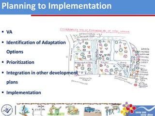 Planning to Implementation
VA
Identification of Adaptation
Options
Prioritization
Integration in other development
plans
Implementation