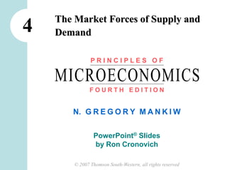 © 2007 Thomson South-Western, all rights reserved
N. G R E G O R Y M A N K I W
PowerPoint® Slides
by Ron Cronovich
4
P R I N C I P L E S O F
F O U R T H E D I T I O N
MICROECONOMICS
The Market Forces of Supply and
Demand
 