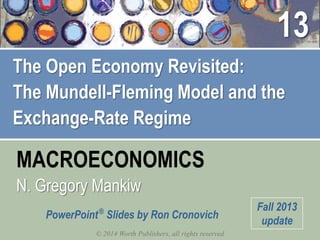 MACROECONOMICS
© 2014 Worth Publishers, all rights reserved
N. Gregory Mankiw
PowerPoint®
Slides by Ron Cronovich
Fall 2013
update
The Open Economy Revisited:
The Mundell-Fleming Model and the
Exchange-Rate Regime
13
 