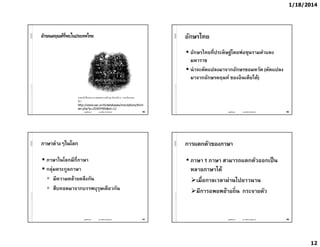 1/18/2014 
12 
อักษณคฤณห์ที#พบในประเทศไทย 
ภาพจารึกชืองสระแจง พุทธศตวรรษที ๑๒ อักษรปัลวะ ภาษาสันสกฤต 
ทีมา : 
http://www.s...