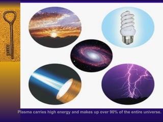 Plasma carries high energy and makes up over 90% of the entire universe.
 