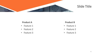 Slide Title
Product A
• Feature 1
• Feature 2
• Feature 3
Product B
• Feature 1
• Feature 2
• Feature 3
10
 