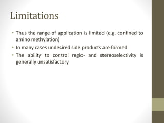 Limitations
• Thus the range of application is limited (e.g. confined to
amino methylation)
• In many cases undesired side products are formed
• The ability to control regio- and stereoselectivity is
generally unsatisfactory
 