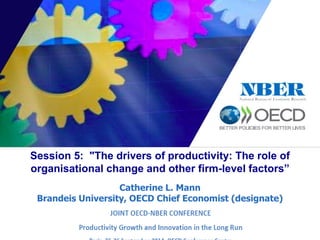 Session 5: "The drivers of productivity: The role of 
organisational change and other firm-level factors” 
Catherine L. Mann 
Brandeis University, OECD Chief Economist (designate) 
1 
 