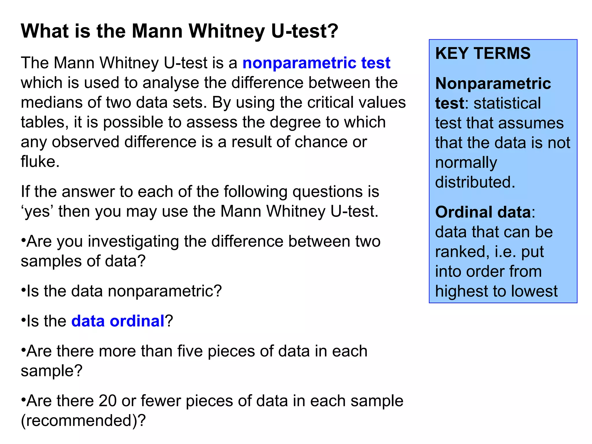 Mann Whitney U Test | PPT