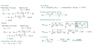 Now all values are available to calculate the z-value considering connected ranks.
 