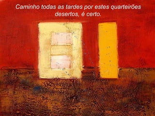 Caminho todas as tardes por estes quarteirões desertos, é certo. 